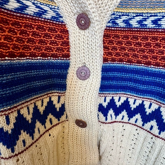 Amor Collection Cream Blue Knit Shawl Collar Cardigan Boho Cabincore S/M - Picture 5 of 6